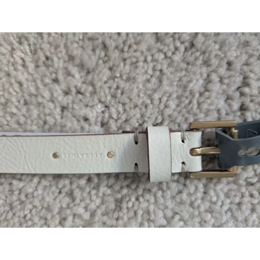 NWT AllSaints Ivory and Gold Leather Casual Eyelet Belt Sz XL